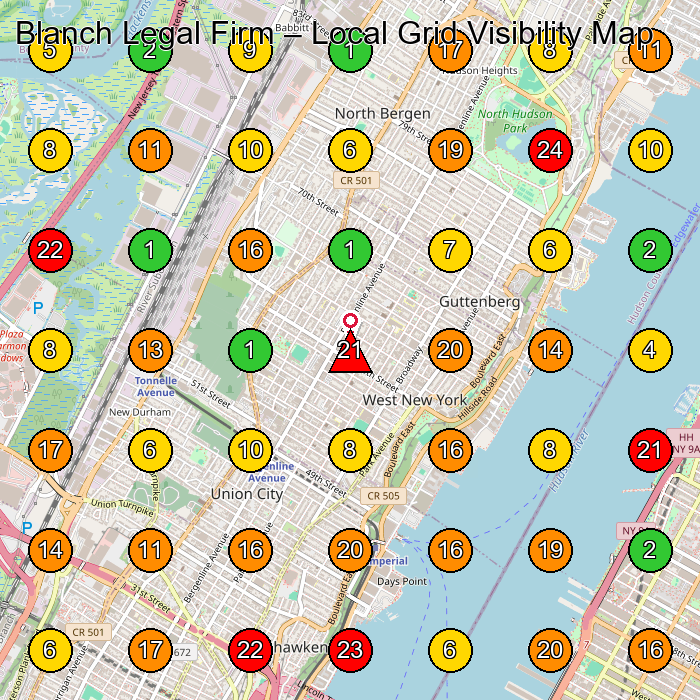 Blanch Legal Firm Bankruptcy Attorney GeoGrid ranking map for West New York NJ